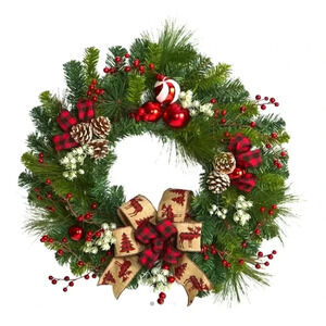 NWT Nearly Natural 24" Artificial Pine Christmas Wreath